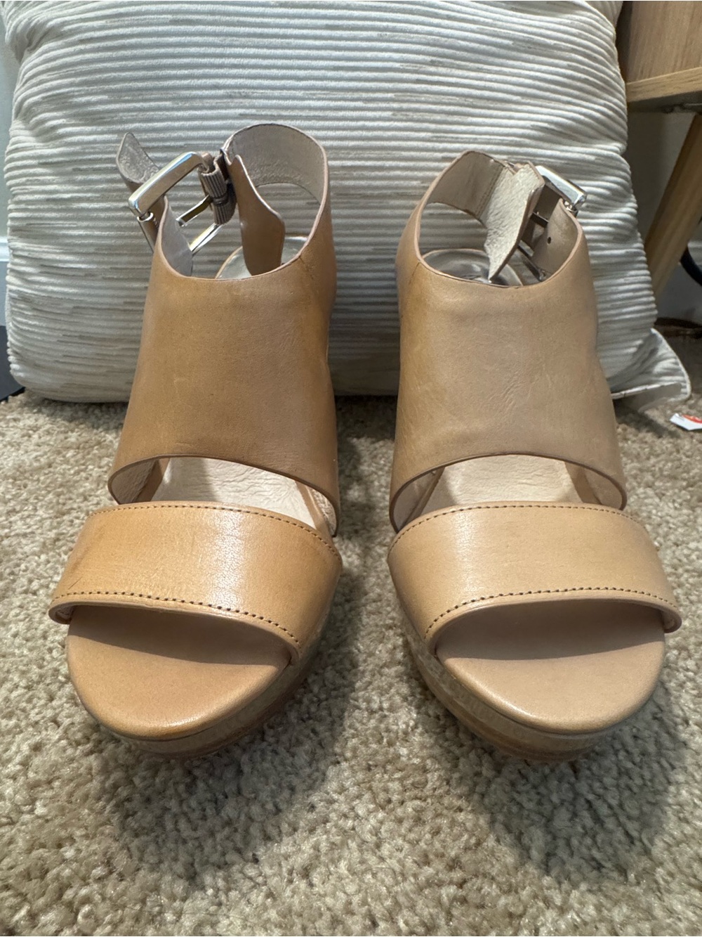 Michael Kors Tan Leather Open-Wedge Sandals with Ankle Strap